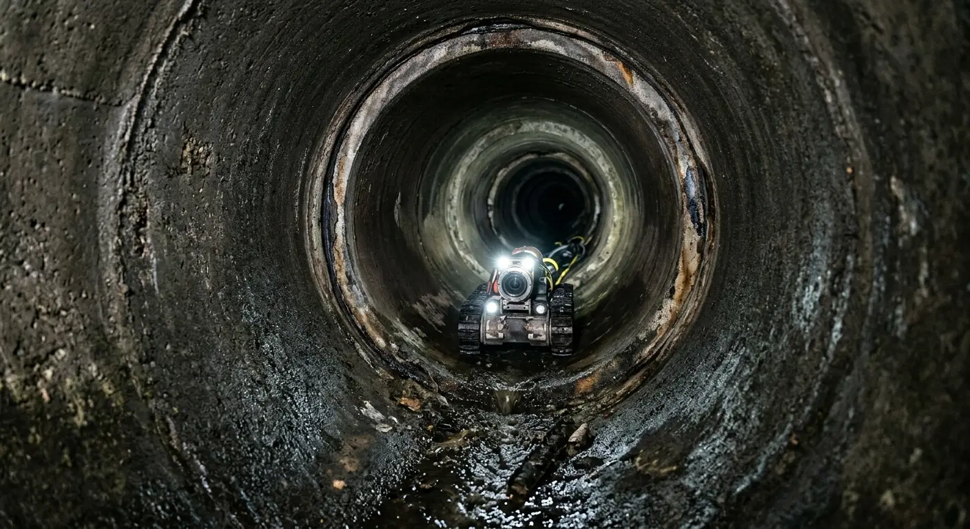 Robotic sewer camera inspecting pipe interior for Sewer Line Cleaning in St. Albans